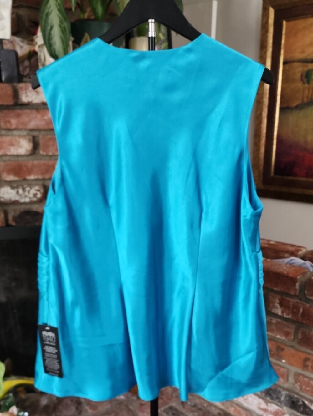 NWT Studio 1940 Turquoise Satin Rhinestone Buckle Y2K Party Top - Picture 3 of 7